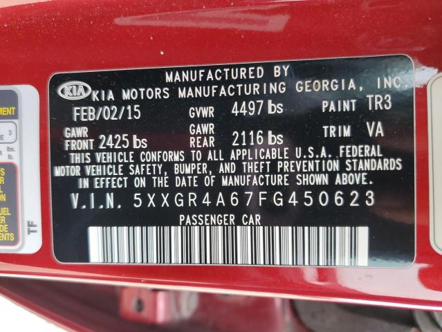 5XXGR4A67FG450623 - 2015 KIA OPTIMA SX RED photo 12