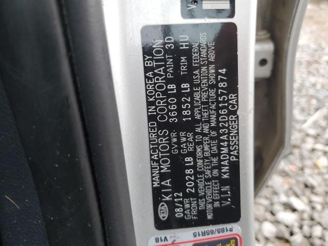 KNADM4A32D6157874 - 2013 KIA RIO LX SILVER photo 12