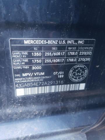 4JGAB54E72A291316 - 2002 MERCEDES-BENZ ML 320 BLUE photo 13