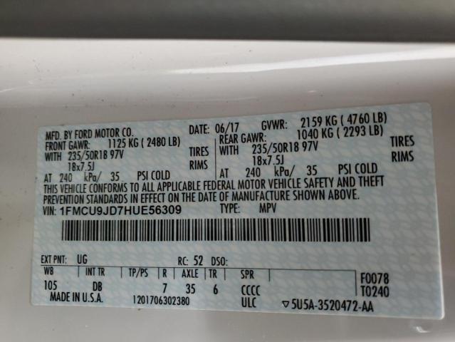 1FMCU9JD7HUE56309 - 2017 FORD ESCAPE TITANIUM WHITE photo 14