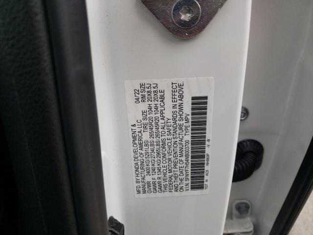 5FNYF7H54NB003700 - 2022 HONDA PASSPORT EXL WHITE photo 12