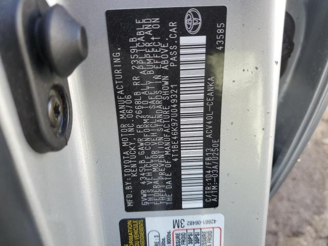 4T1BE46K97U049321 - 2007 TOYOTA CAMRY CE SILVER photo 12