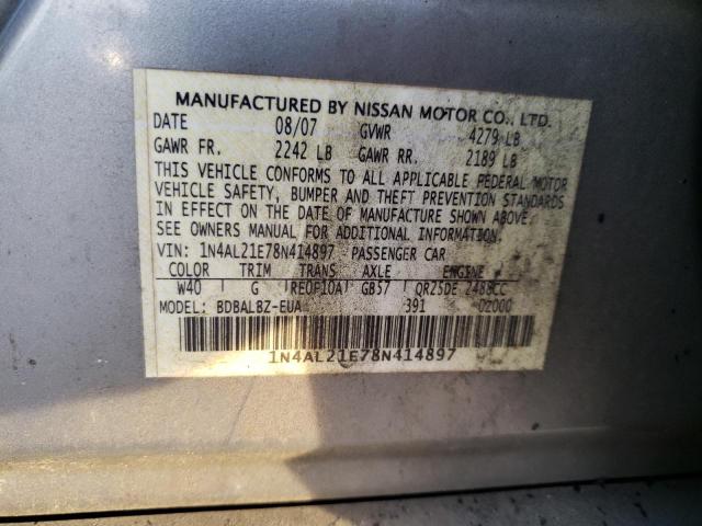 1N4AL21E78N414897 - 2008 NISSAN ALTIMA 2.5 GRAY photo 12