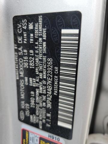 3KPA24AB7KE239268 - 2019 KIA RIO S SILVER photo 12