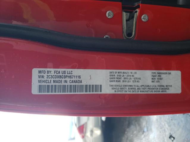 2C3CDXBG9PH671116 - 2023 DODGE CHARGER SXT RED photo 12