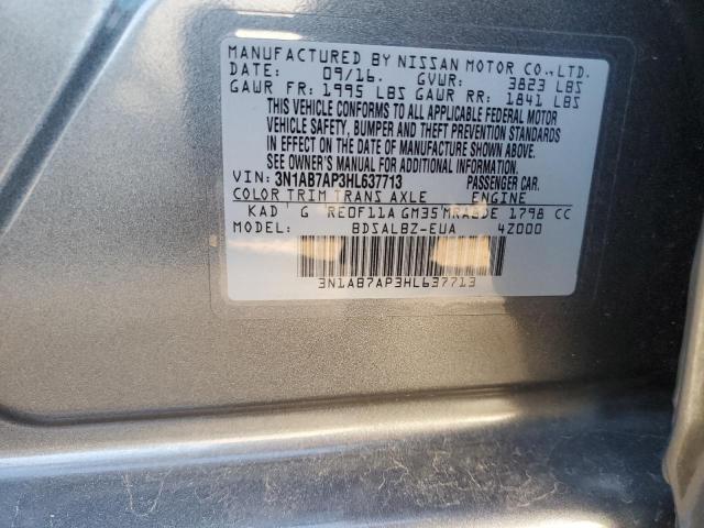 3N1AB7AP3HL637713 - 2017 NISSAN SENTRA S GRAY photo 12