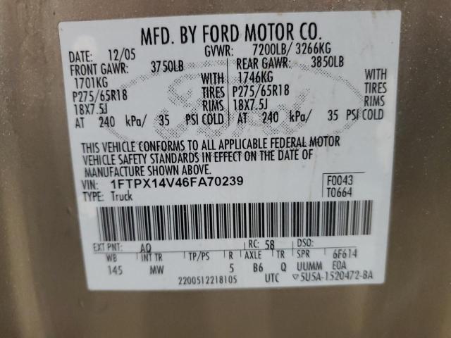 1FTPX14V46FA70239 - 2006 FORD F150 SUPER TAN photo 12