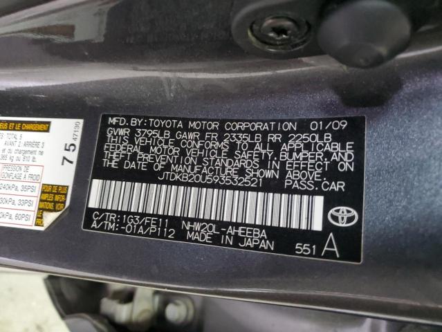 JTDKB20U593532521 - 2009 TOYOTA PRIUS GRAY photo 12