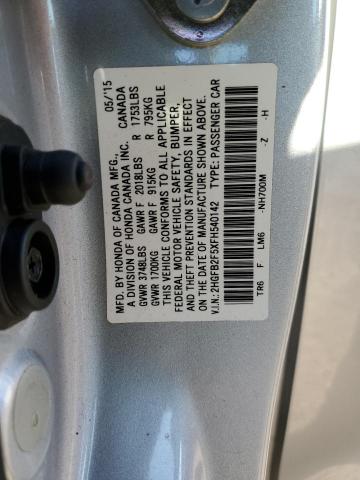 2HGFB2F5XFH540142 - 2015 HONDA CIVIC LX SILVER photo 13