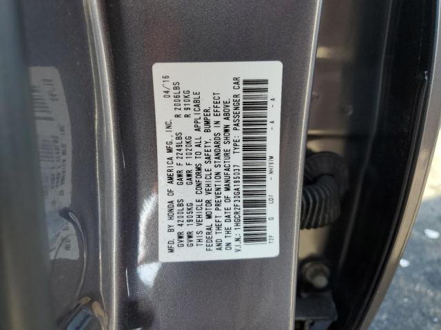 1HGCR2F30GA195037 - 2016 HONDA ACCORD LX GRAY photo 12