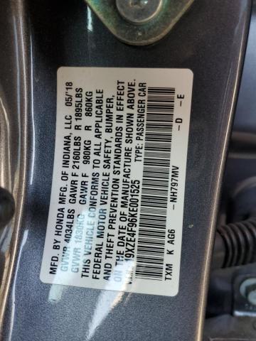 19XZE4F96KE001525 - 2019 HONDA INSIGHT TOURING GRAY photo 12