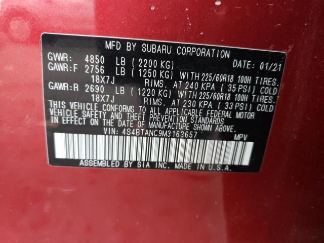 4S4BTANC9M3163657 - 2021 SUBARU OUTBACK LIMITED RED photo 14