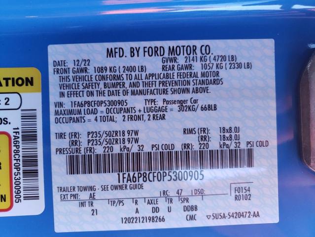 1FA6P8CF0P5300905 - 2023 FORD MUSTANG GT BLUE photo 13