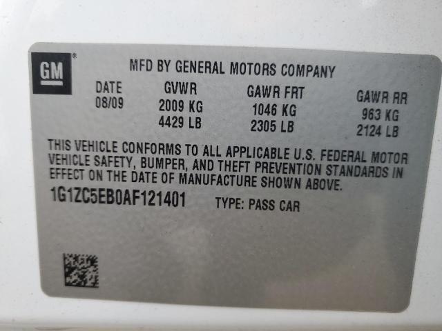 1G1ZC5EB0AF121401 - 2010 CHEVROLET MALIBU 1LT WHITE photo 12