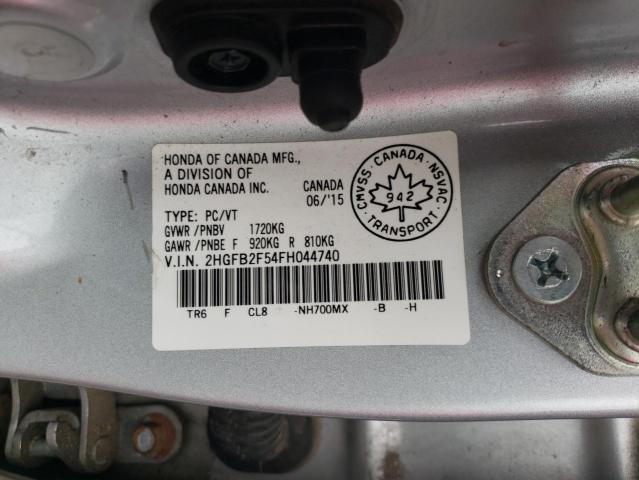 2HGFB2F54FH044740 - 2015 HONDA CIVIC LX SILVER photo 12