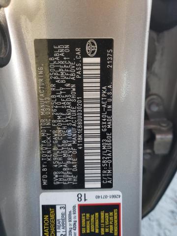 4T1BK1EB8DU030201 - 2013 TOYOTA AVALON BASE 金色 照片 12