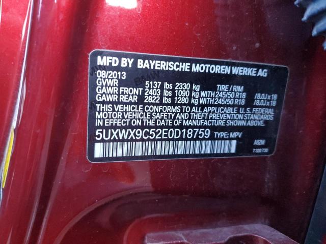 5UXWX9C52E0D18759 - 2014 BMW X3 XDRIVE28I RED photo 12