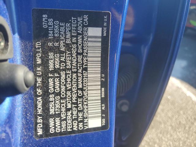 SHHFK7G45JU233167 - 2018 HONDA CIVIC SPORT BLUE photo 12