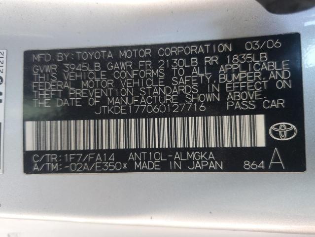 JTKDE177060127716 - 2006 TOYOTA SCION TC 银色 照片 13