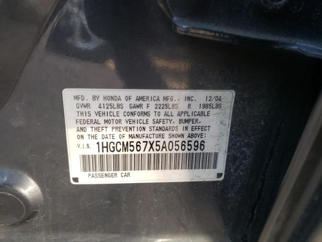 1HGCM567X5A056596 - 2005 HONDA ACCORD EX GRAY photo 12