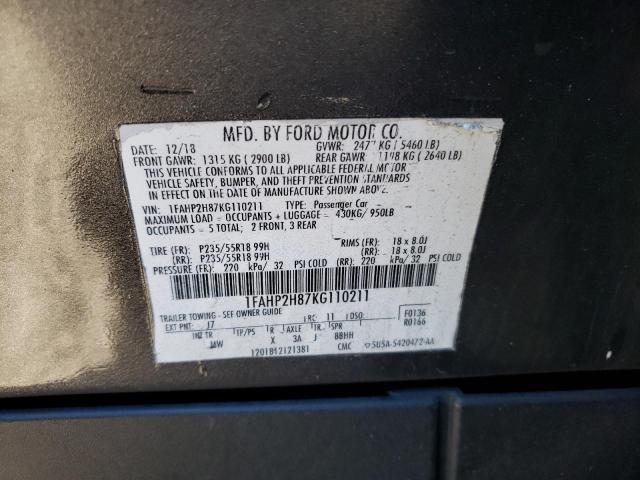 1FAHP2H87KG110211 - 2019 FORD TAURUS SEL GRAY photo 13