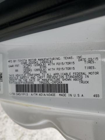 5TFTX4CN7FX059490 - 2015 TOYOTA TACOMA ACCESS CAB Ақ фото 12