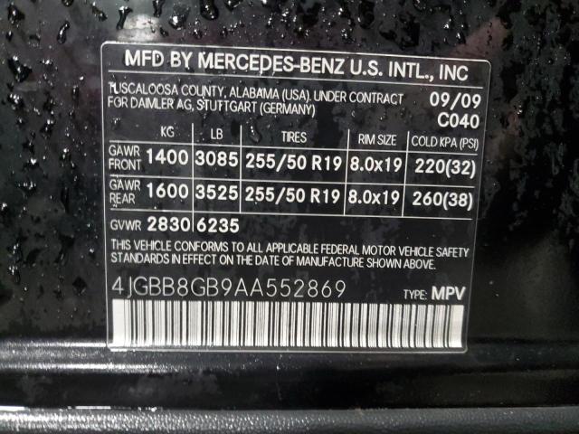 4JGBB8GB9AA552869 - 2010 MERCEDES-BENZ ML 350 4MATIC BLACK photo 13