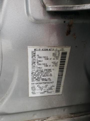 5N1AA08A75N700747 - 2005 NISSAN ARMADA SE SILVER photo 12