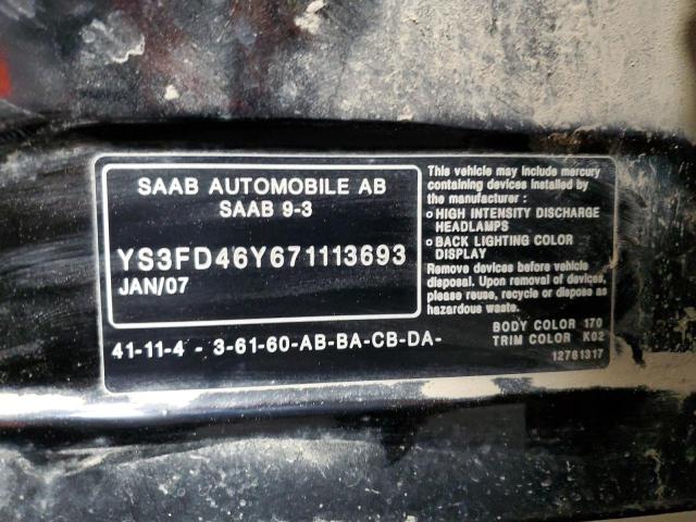 YS3FD46Y671113693 - 2007 SAAB 9-3 2.0T BLACK photo 13