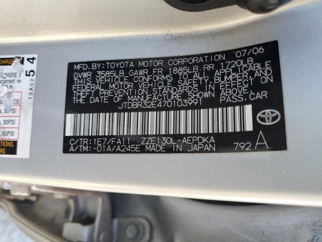 JTDBR32E470103991 - 2007 TOYOTA COROLLA CE SILVER photo 13