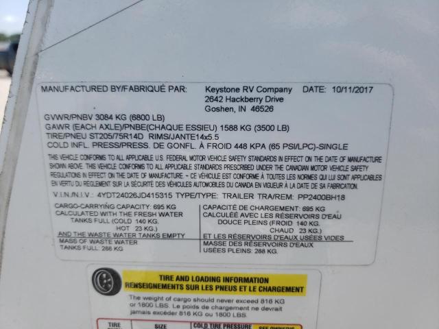 4YDT24026JD415315 - 2018 KEYSTONE PASSPORT WHITE photo 10