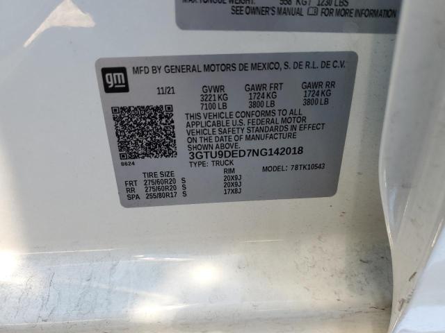 3GTU9DED7NG142018 - 2022 GMC SIERRA LIM K1500 SLT WHITE photo 12