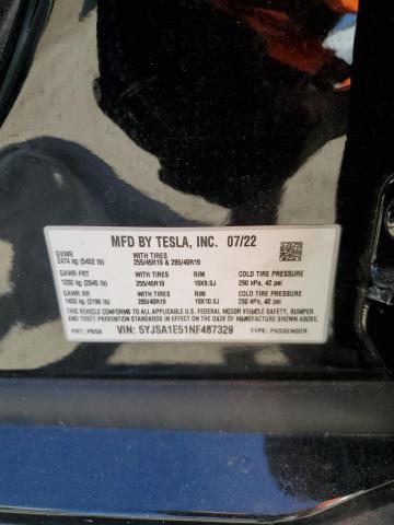 5YJSA1E51NF487329 - 2022 TESLA MODEL S Qara foto 13