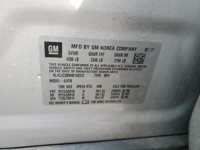 KL4CJCSB9HB140312 - 2017 BUICK ENCORE ESSENCE SILVER photo 13