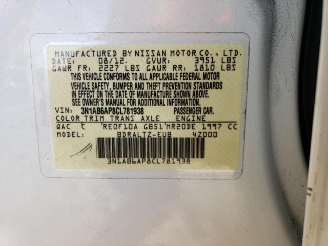 3N1AB6AP8CL781938 - 2012 NISSAN SENTRA 2.0 WHITE photo 12