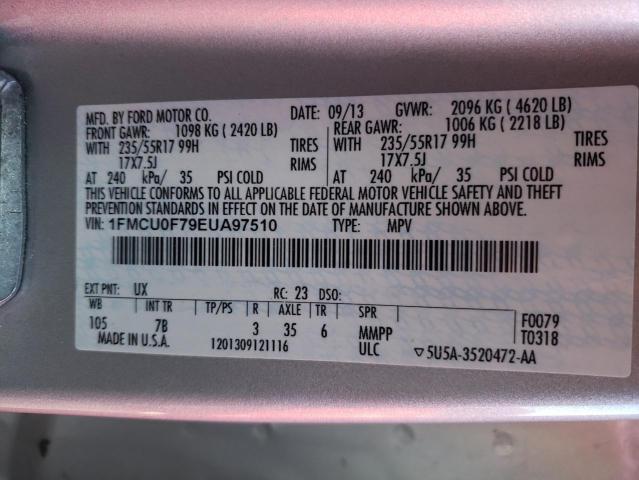 1FMCU0F79EUA97510 - 2014 FORD ESCAPE S GRAY photo 12