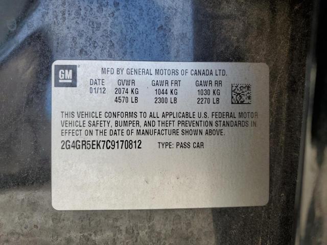 2G4GR5EK7C9170812 - 2012 BUICK REGAL 黑色 照片 12