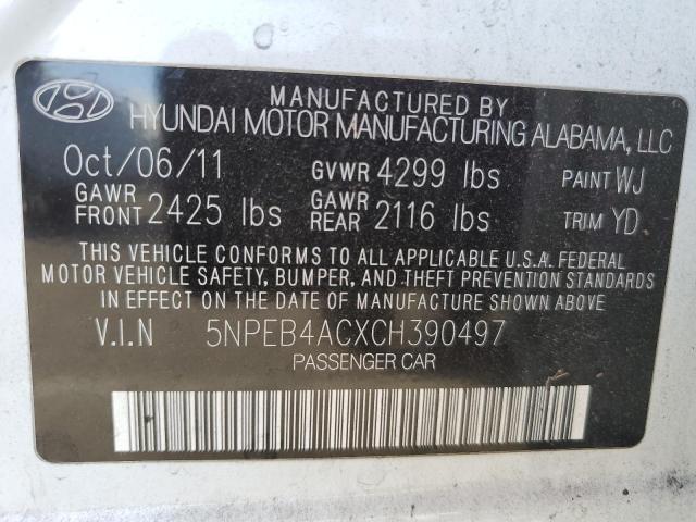 5NPEB4ACXCH390497 - 2012 HYUNDAI SONATA GLS WHITE photo 12