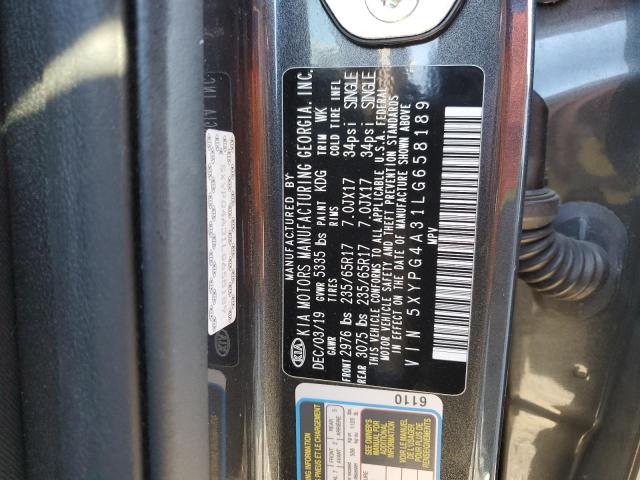 5XYPG4A31LG658189 - 2020 KIA SORENTO L CHARCOAL photo 12