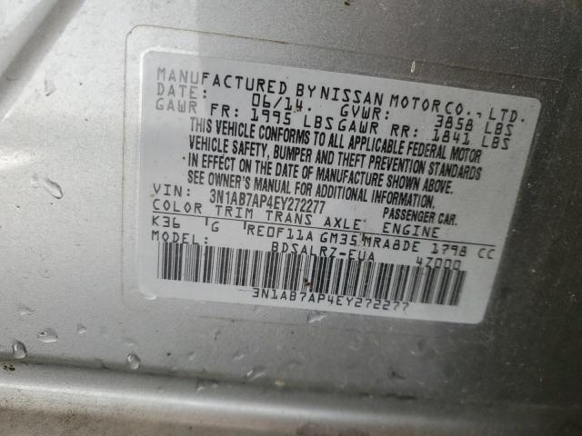 3N1AB7AP4EY272277 - 2014 NISSAN SENTRA S SILVER photo 12