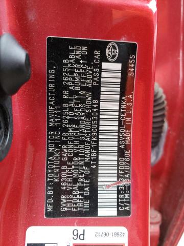 4T1BF1FK9CU530448 - 2012 TOYOTA CAMRY BASE RED photo 12