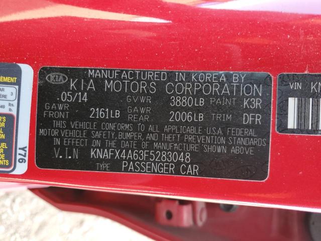 KNAFX4A63F5283048 - 2015 KIA FORTE LX RED photo 12