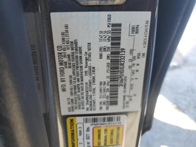 3FA6P0HDXJR232139 - 2018 FORD FUSION SE GRAY photo 12