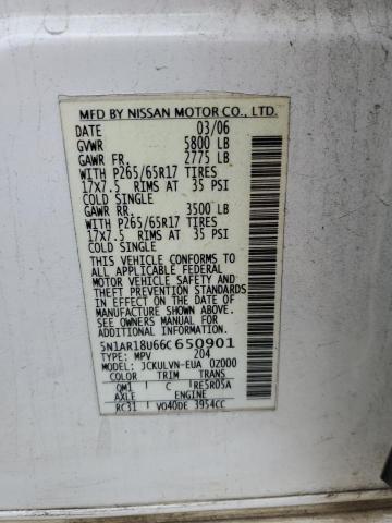 5N1AR18U66C650901 - 2006 NISSAN PATHFINDER LE WHITE photo 13