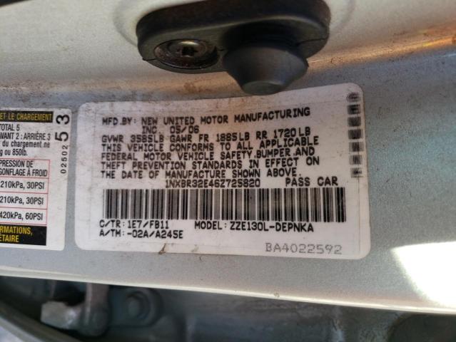 1NXBR32E46Z725820 - 2006 TOYOTA COROLLA CE SILVER photo 12