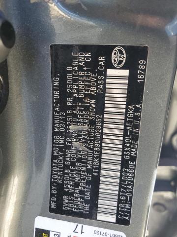 4T1BK1EB9DU028652 - 2013 TOYOTA AVALON BASE 绿色 照片 12