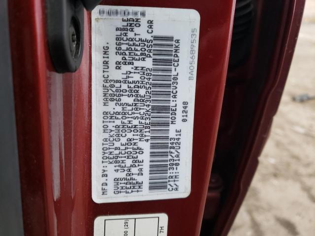 4T1BE32K43U252482 - 2003 TOYOTA CAMRY LE MAROON photo 12