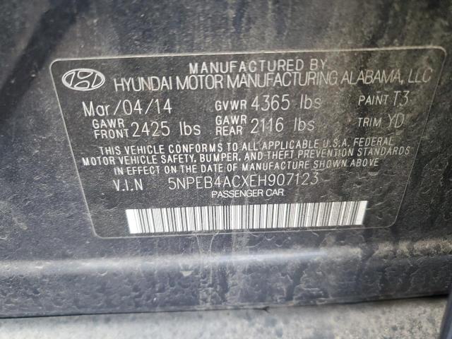 5NPEB4ACXEH907123 - 2014 HYUNDAI SONATA GLS BLUE photo 12