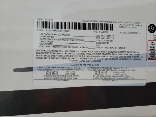 4YDFM0T2XN4702481 - 2022 KEYSTONE MONTANA TWO TONE photo 10