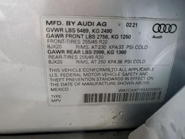 WA1CAAFY0M2056683 - 2021 AUDI Q5 PRESTIGE SILVER photo 14